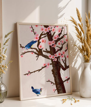 Ilustración encantadora de un árbol de cerezo con pájaros