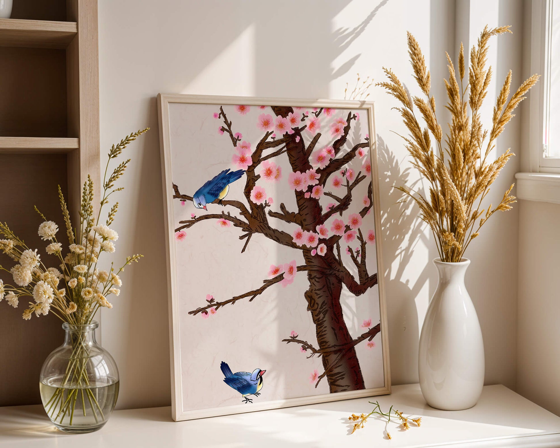 Charming illustration of cherry blossom tree with birds