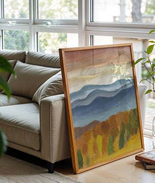 Autumn Mountain Landscape with Vibrant Trees and Colorful Sky