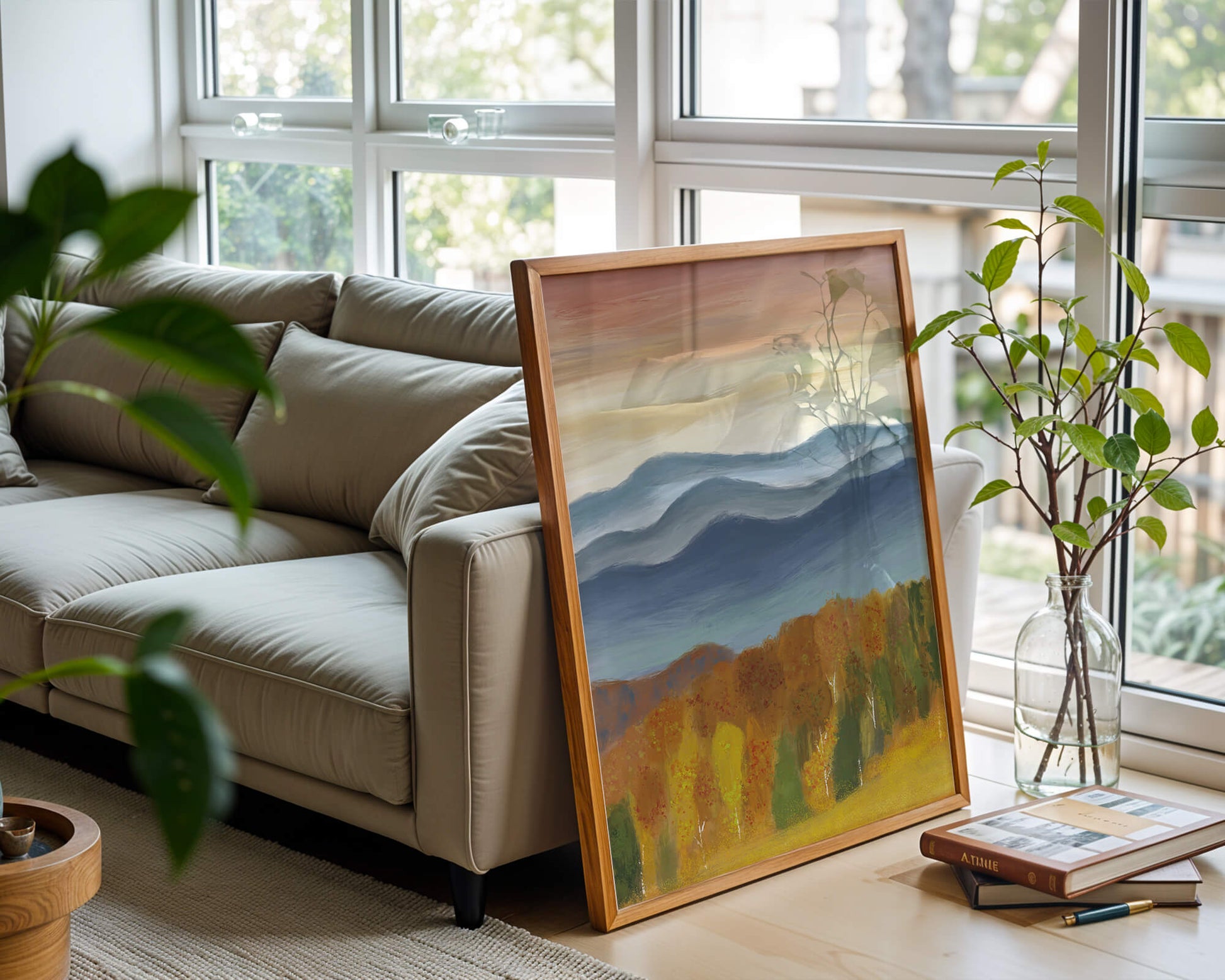 Autumn Mountain Landscape with Vibrant Trees and Colorful Sky