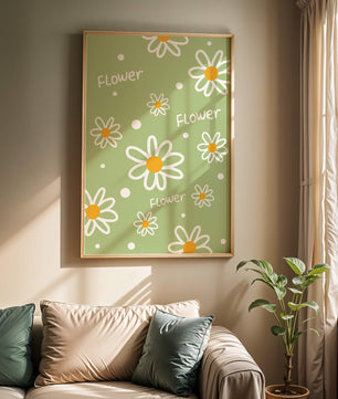 Estampado floral con margaritas sobre fondo verde