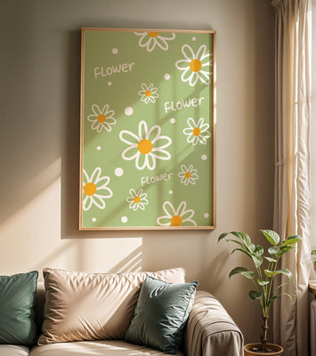 Floral pattern with daisies on a green background
