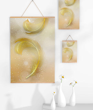 Elegant golden feather design with shimmering background