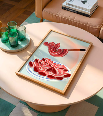 Delicious raw meat slices on plate with chopsticks in background