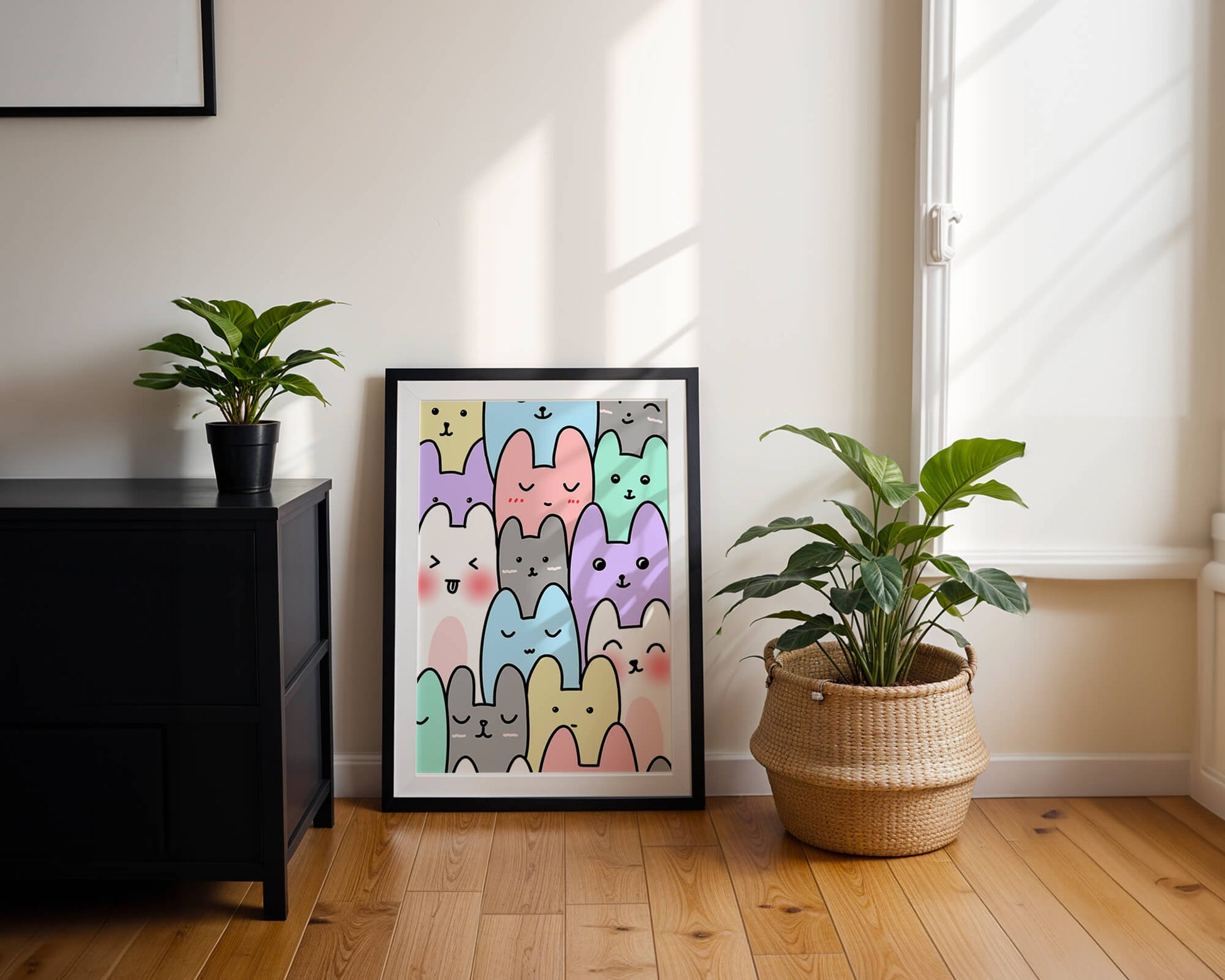 Colorful cartoon animal pattern with smiling faces