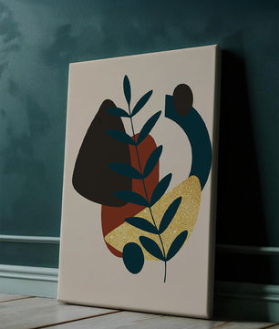 Abstract Botanical Composition with Geometric Shapes and Gold Accent - Mi tienda