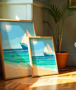 Ruhige Meereslandschaft mit Segelboot unter der Sonne