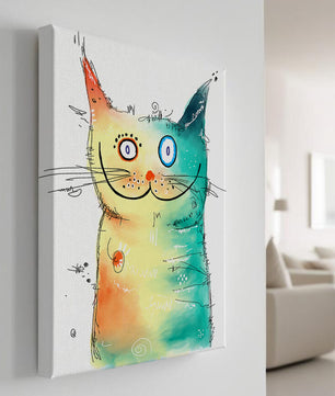 Illustration artistique de chat à l’aquarelle avec des couleurs vives