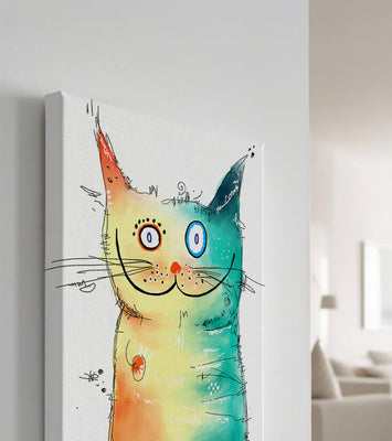 Artistic watercolor cat illustration with vibrant colors