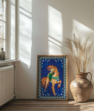 Arte de caballo con patrón intrincado y un borde decorativo vibrante