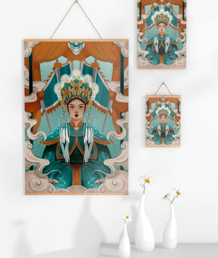 Illustration élégante d'une princesse orientale avec une tenue royale et des éléments mythiques