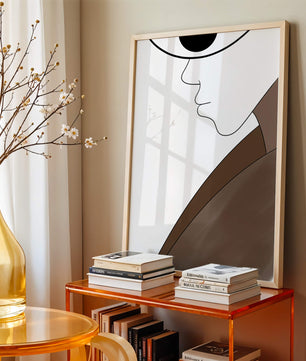 Abstract Portrait with Minimalist Lines and Brown Tones - Mi tienda