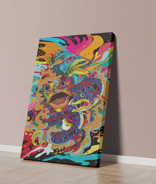 Arte abstracto de peces coloridos con elementos vibrantes