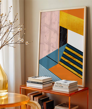 Abstraktes geometrisches Design mit Marmor- und Goldtexturen
