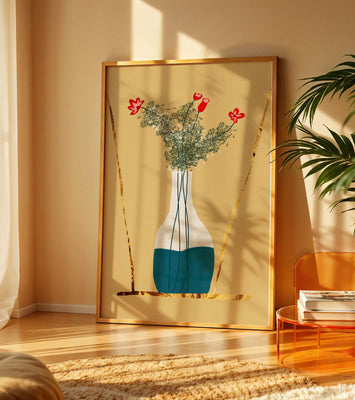 Vase with Red Flowers and Golden Accents