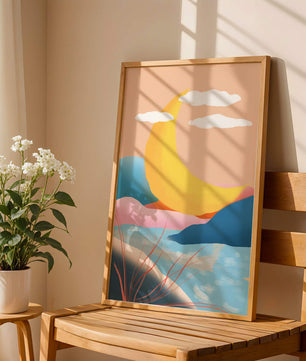 Abstract Landscape with Yellow Crescent and Pastel Colors