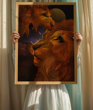 Majestic Lion Illustration in Cosmic Night Setting
