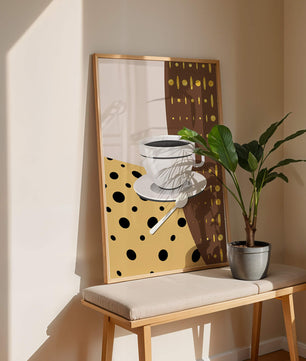 Contemporary Coffee Art with Geometric Patterns and Gold Accents - Mi tienda