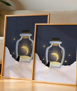 Fantasy Scene with Girl and Moon in a Bottle