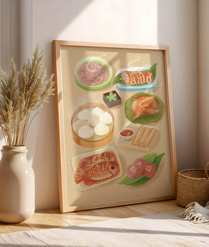 Colorful Representation of Asian Cuisine with Various Dishes