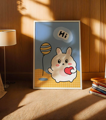 Adorable cartoon bunny with balloon and heart illustration