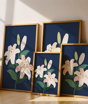 Elegante Lilien auf dunklem Blau