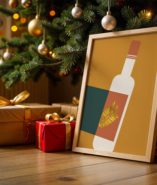 Modern Abstract Wine Bottle With Golden Leaf Design - Mi tienda