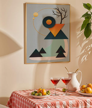 Abstract Geometric Landscape with Mountain and Sun - Mi tienda