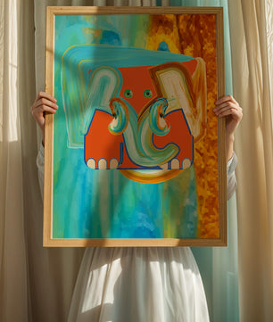 Pintura abstracta colorida de un elefante con tonos vibrantes y pinceladas artísticas