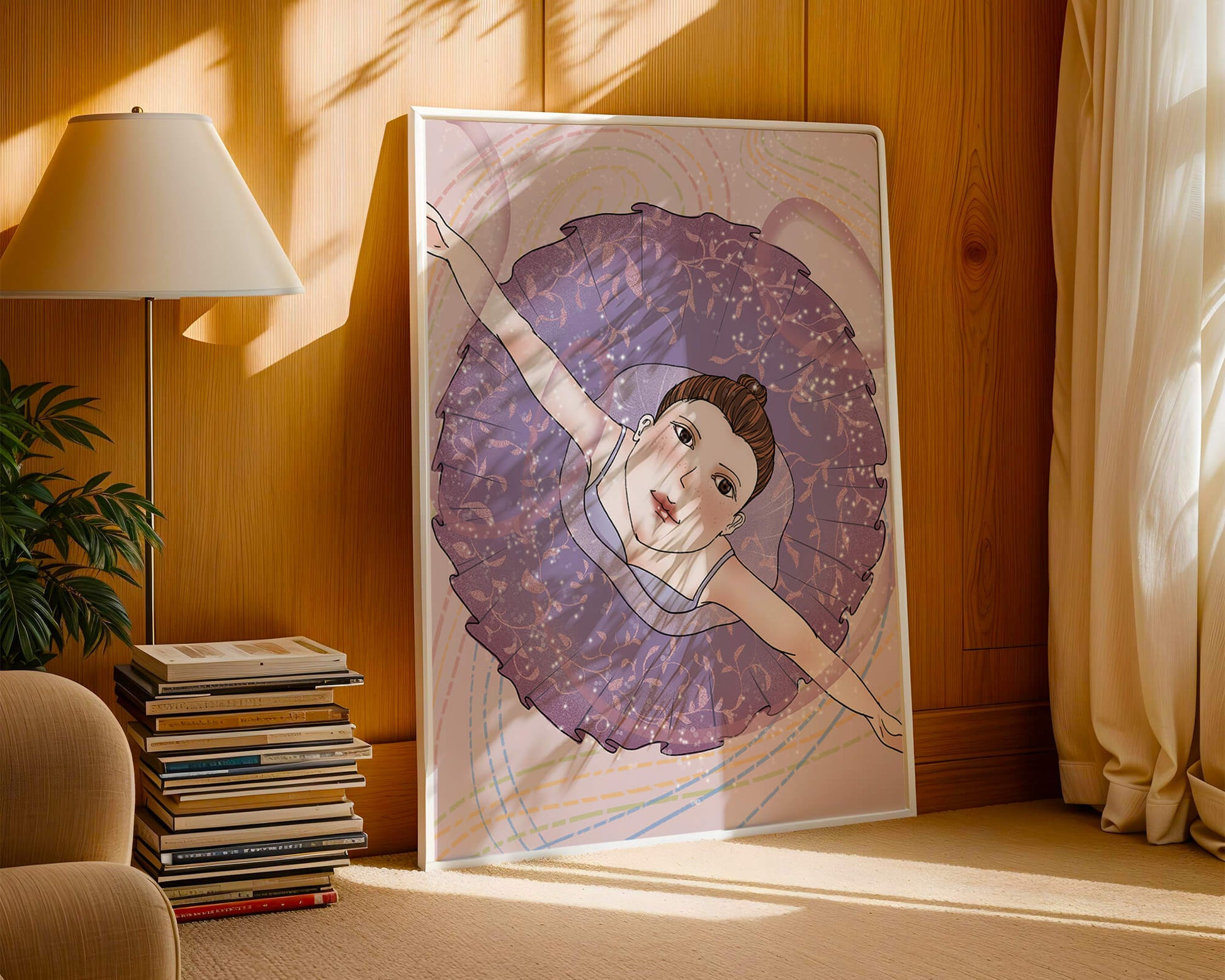 Graceful ballerina in a purple tutu with sparkling details