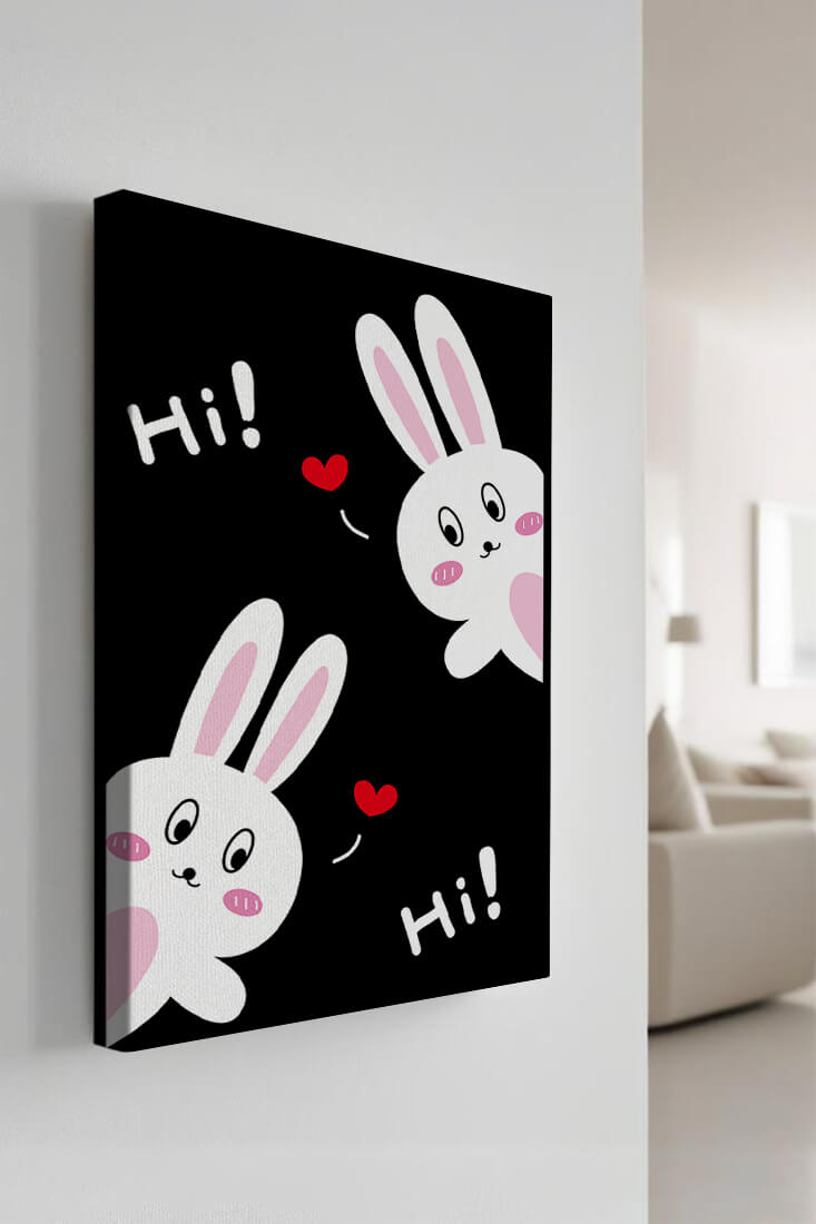 Charming bunny illustration with hearts on black background