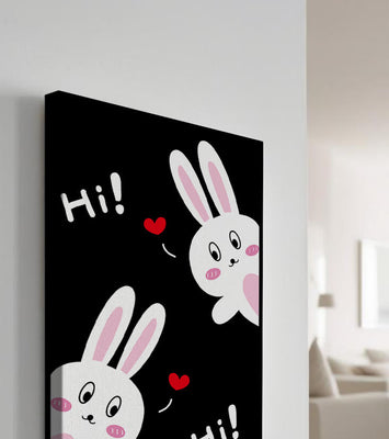 Charming bunny illustration with hearts on black background