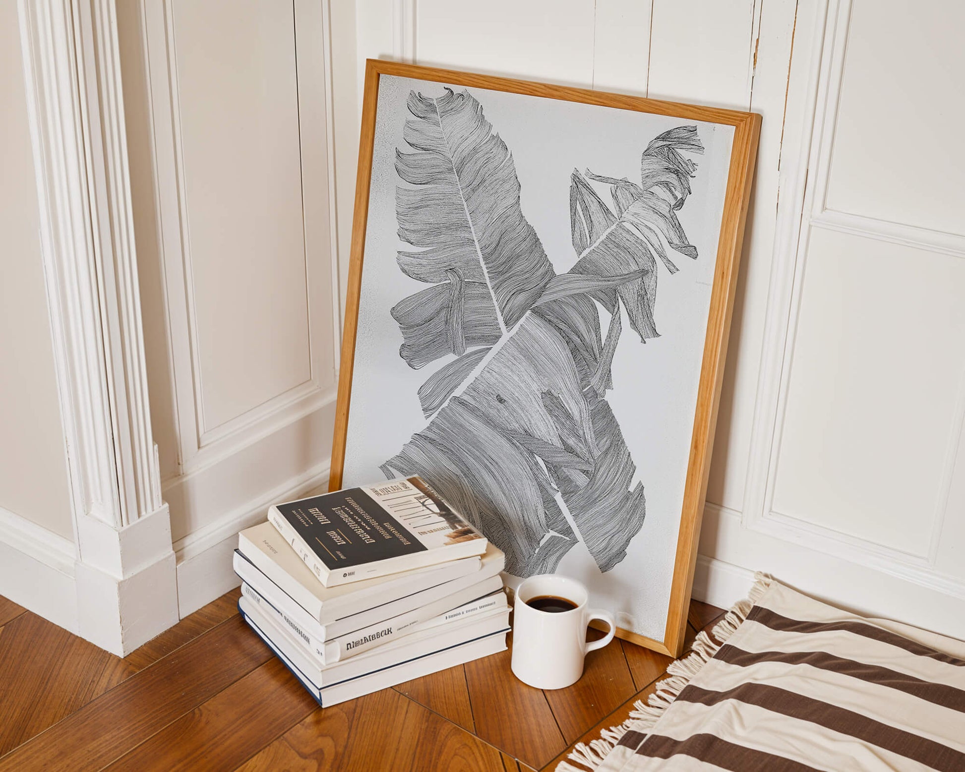Monochrome Abstract Illustration of Overlapping Leaves