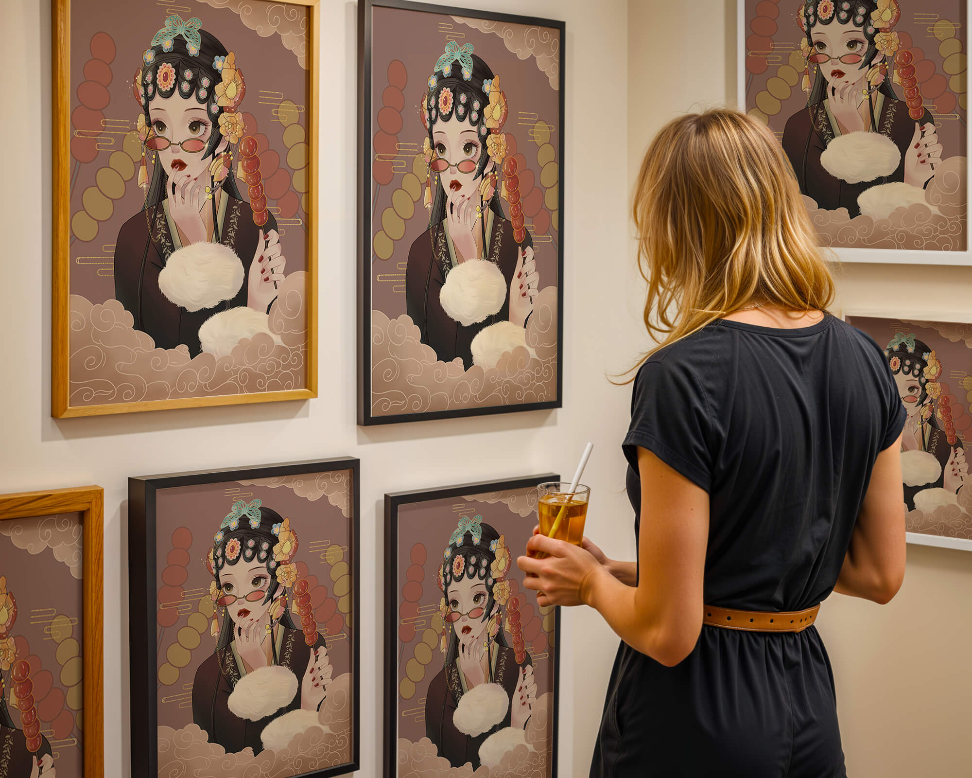 Elegant woman in traditional attire with floral hairpiece