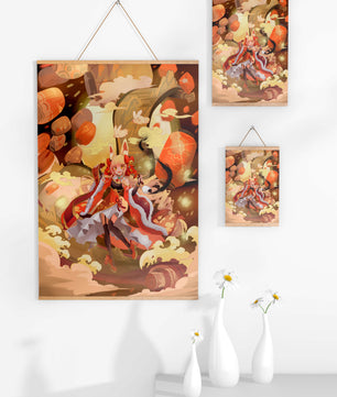 Vibrant fantasy scene with animated character and whimsical creatures