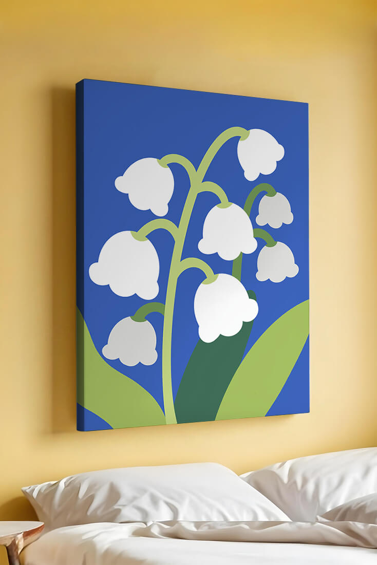 Abstract Lily of the Valley Illustration on Blue Background
