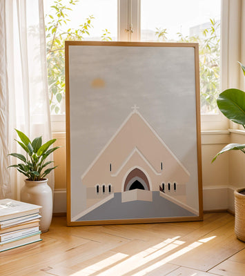 Minimalist Church Architecture with Soft Sunrise