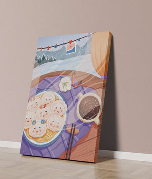 Charming Dumpling Faces on a Cozy Winter Table with Mountain View - Mi tienda