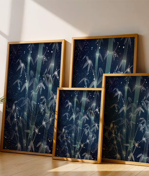 Illustration Of Bamboo With Snowfall In A Night Sky - Mi tienda