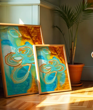 Abstract vibrant swirls in blue and orange colors