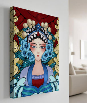Traditional Asian Portrait with Vibrant Colors and Floral Details