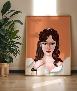 Retrato de una mujer con peinado elegante y reloj dorado