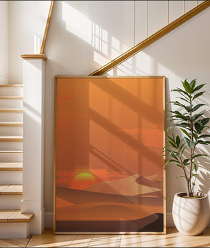 Sunset in Desert with Rolling Sand Dunes and Vibrant Orange Sky - Mi tienda