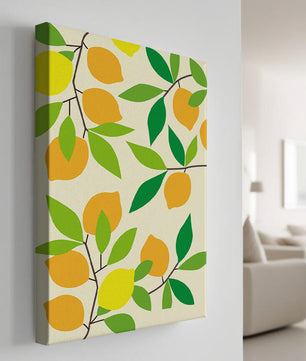 Vibrant lemon pattern with colorful leaves and citrus fruits