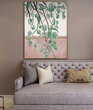 Branches With Green Apples And Leaves Over Pink Background