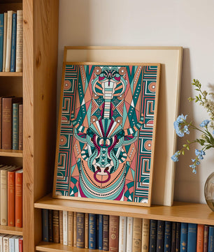 Ilustración art déco geométrica intrincada de serpiente y toro