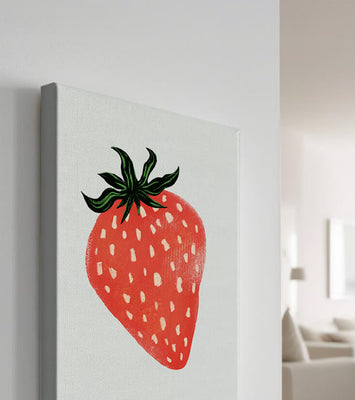 Illustrative design of a vibrant red strawberry with green leaves