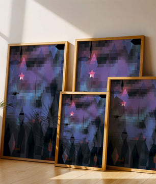 Geometrische abstrakte Kunst in lebhaften Blau- und Lilatönen