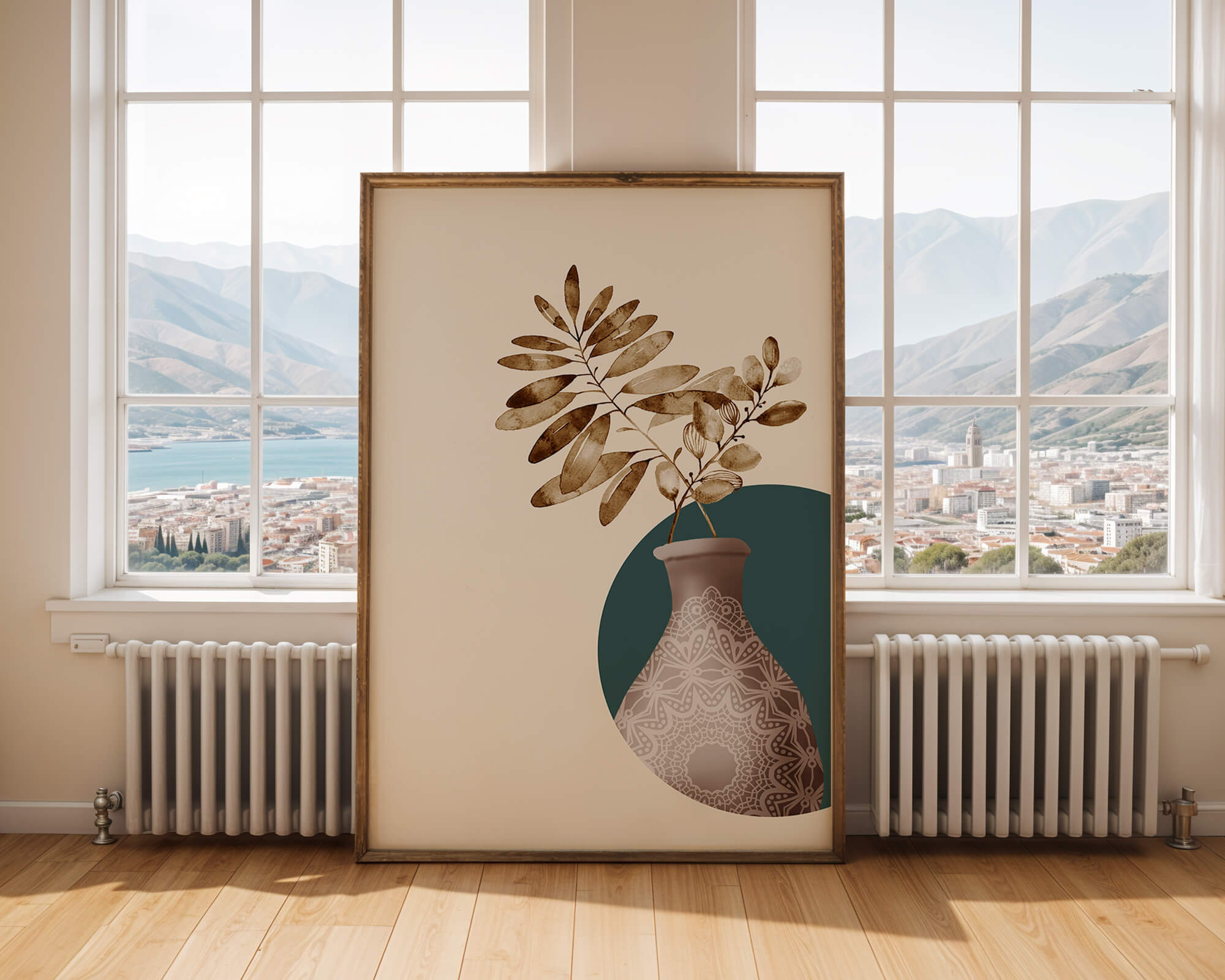 Elegant Botanical Illustration With Mandala Vase - Mi tienda