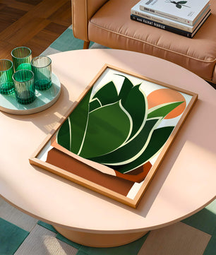 Ilustración contemporánea de una planta serpiente con fondo de amanecer